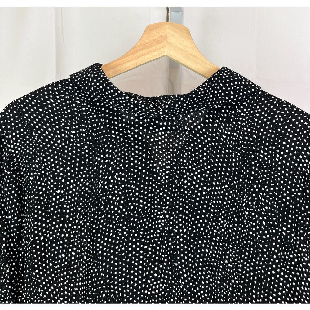 HABITAT Size S Polka Dot Button Up Long Sleeve Top Tiered Ruffle Hem Black White - Picture 7 of 9